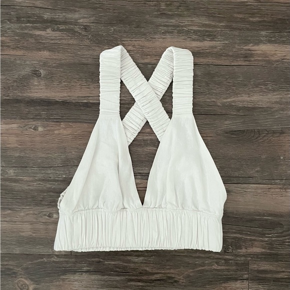 NWT Abercrombie & Fitch Linen Blend Cropped Scrunchie Top - Picture 3 of 9